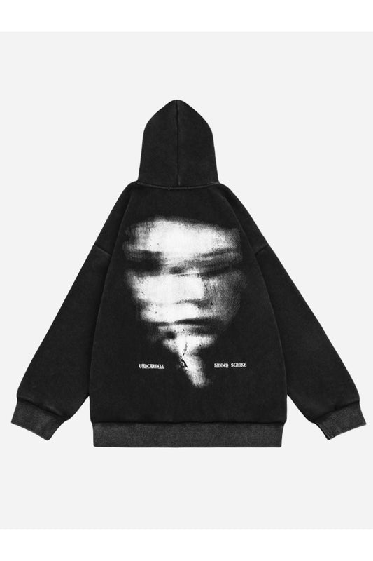 Zipper Hoodie With Face Print