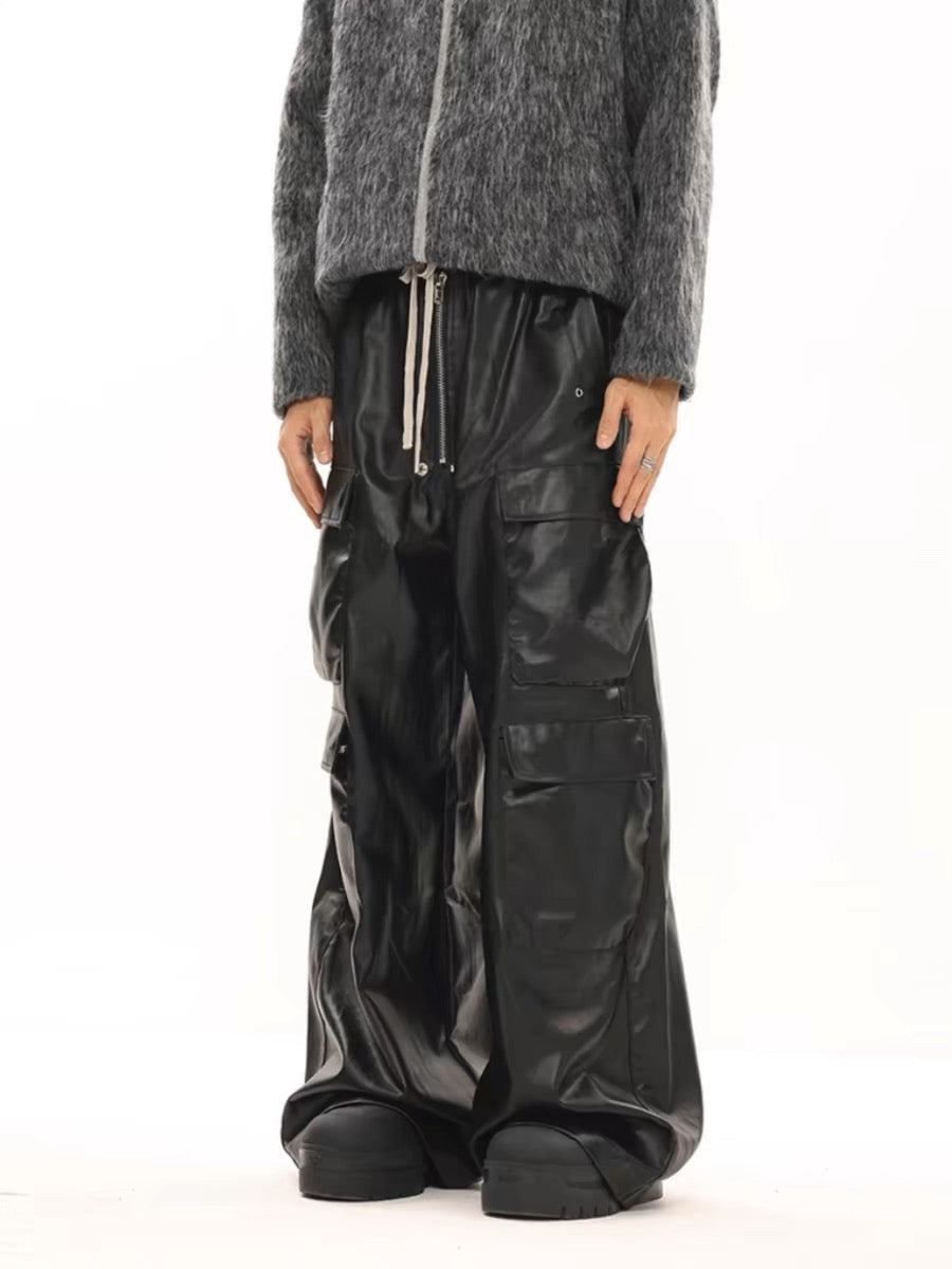 Leather Multi Pocket Flared Pants