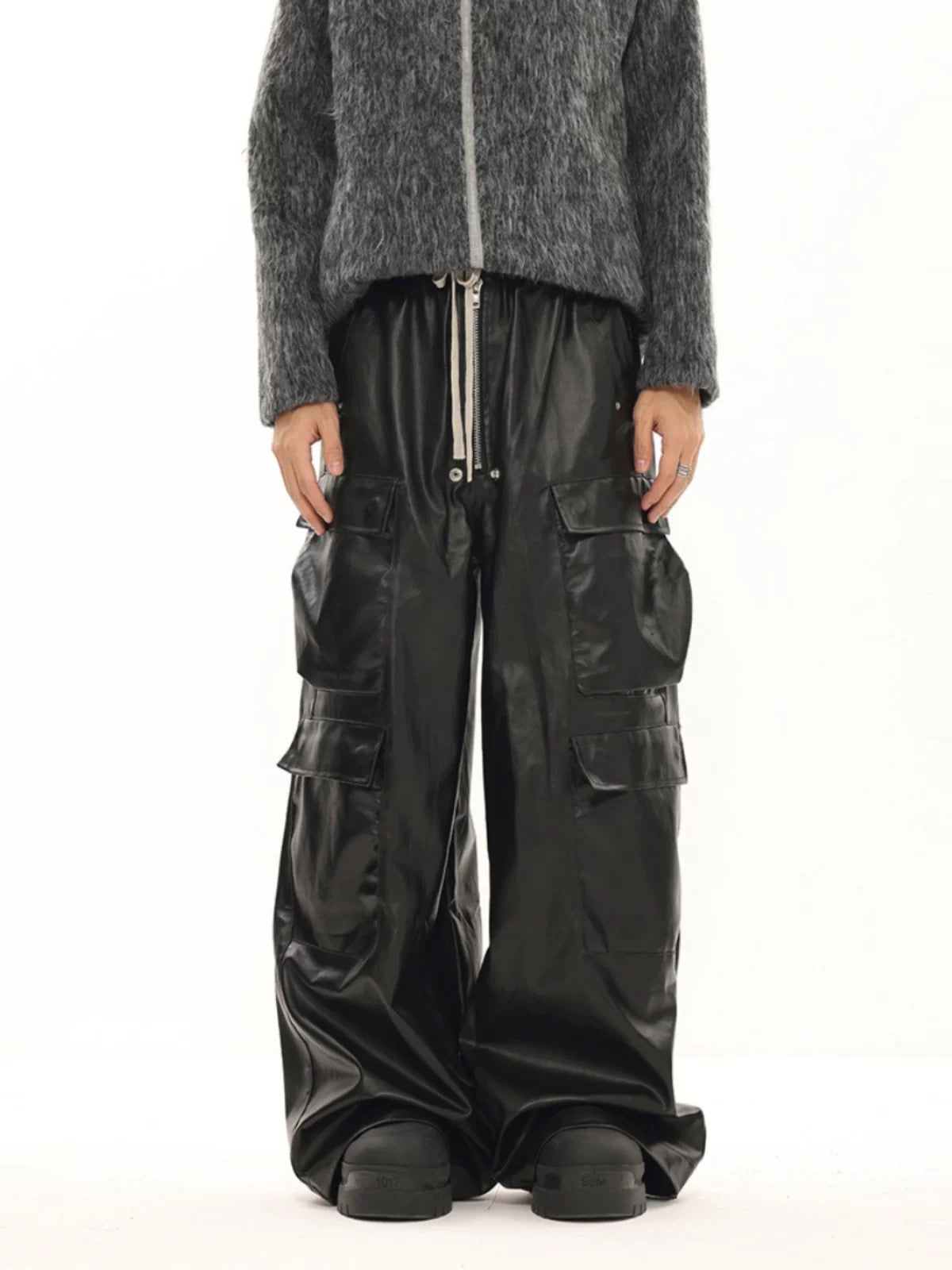 Leather Multi Pocket Flared Pants