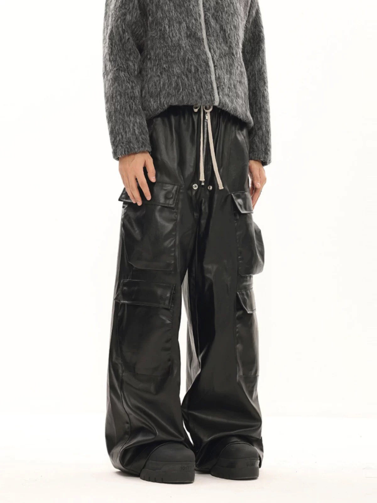 Leather Multi Pocket Flared Pants