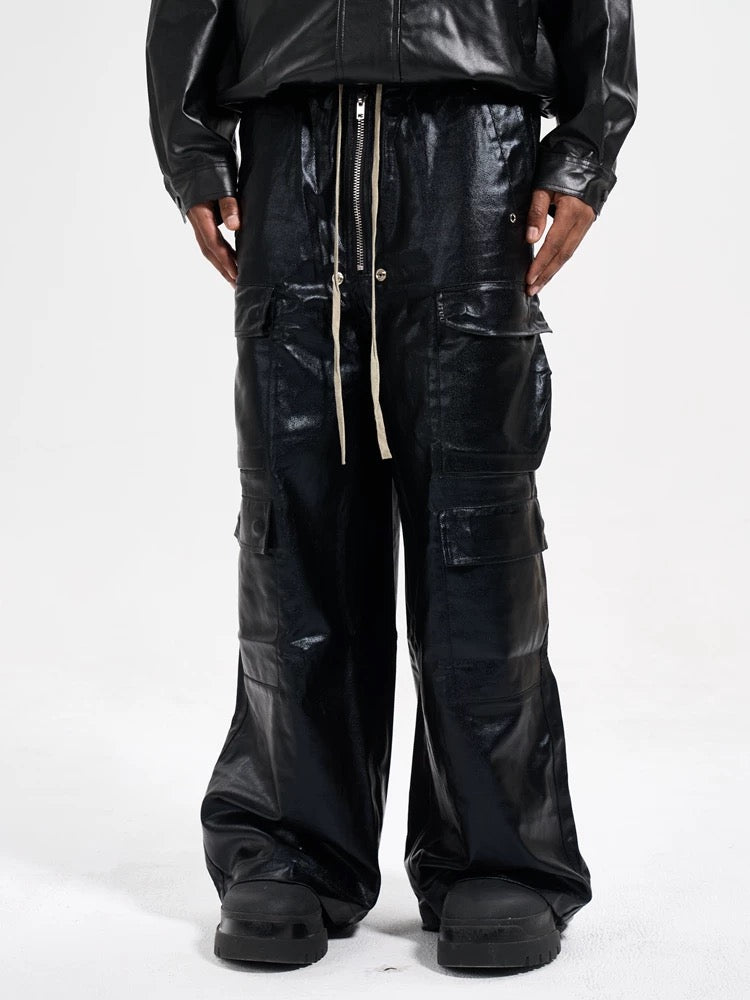 Leather Multi Pocket Flared Pants