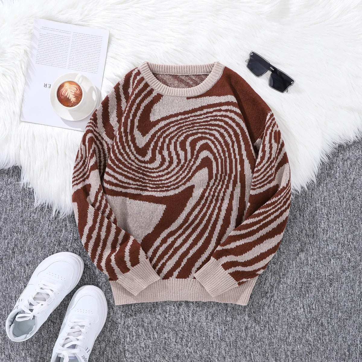 Graphic Swirl Knitted Sweater